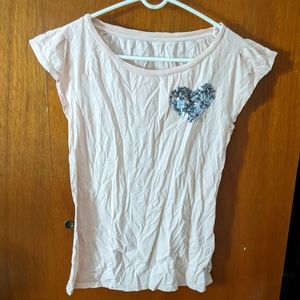 Armani Exchange pink flutter short sleeve tee with heart motif